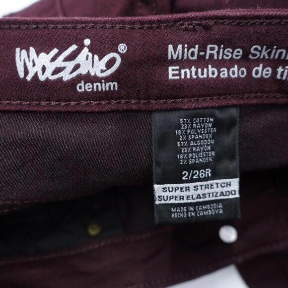 Mossimo Jeans Womens 2 Burgundy Denim Stretch Visible Button Fly Mid-Rise Skinny - Picture 6 of 8